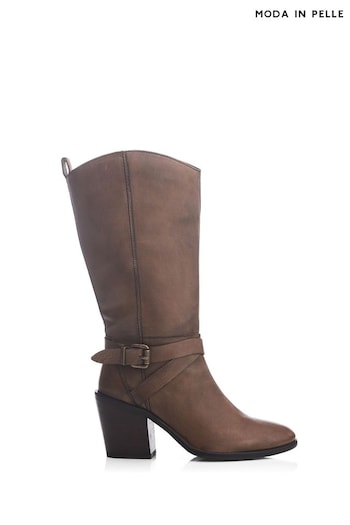 Moda in Pelle Natural Serana Block Heel Long Buckle Boots (Q75445) | £179