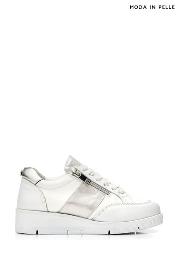 Moda in Pelle Ambienne Wedge White Trainers with Side Zip (Q75446) | £109