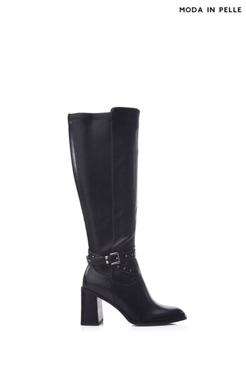 Moda in Pelle Umah Smart Heeled Long Pu Black Boots With Zip (Q75448) | £189