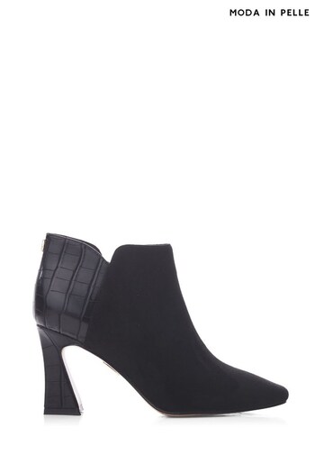 Moda in Pelle Katriona Pointed Toe Swoosh Heel Smart Short Black Boots (Q75461) | £99