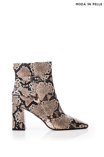 Moda in Pelle Kamina Flare Block Heel Sq Toe Wrap Buckle Trim Ankle Black Boots (Q75463) | £129