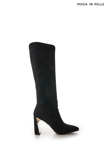 Moda in Pelle Tamika Slim Heel Metal Back Stretch Long Smart Black Boots (Q75470) | £159