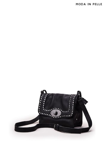 Moda in Pelle Charlotte  Black Studded Cross-Body Flap Bag (Q75471) | £119
