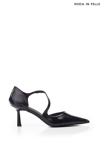 Moda in Pelle Daleiza Heeled Pointed Crossover Court Black Shoes (Q75473) | £89