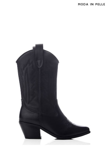 Moda in Pelle Heston Calf Height Western Black Boots (Q75479) | £179