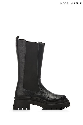 Moda in Pelle Itzel Long Chunky Cleated Sole Chelsea Black Boots Basketball (Q75485) | £169
