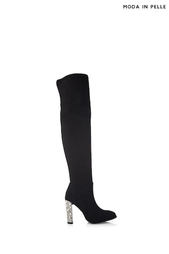 Moda in Pelle Zamaria Over Knee Microsude Black Boots With Feature Heel (Q75487) | £179
