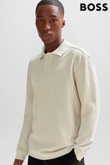 BOSS Natural Long-Sleeved Polo Shirt With Embroidered Logo (Q75492) | £99