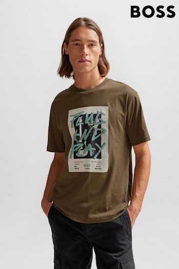 BOSS Khaki Green Seasonal Graphic Print T-Shirt (Q75504) | £59