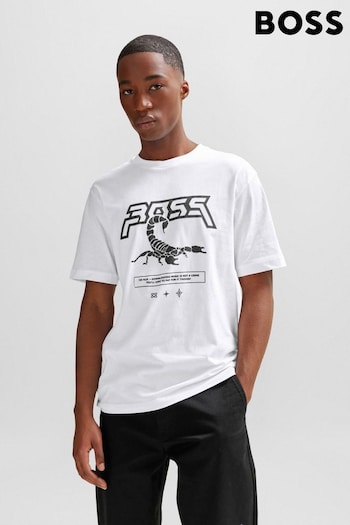 BOSS White Cotton-Jersey T-Shirt With Seasonal Artwork (Q75505) | £45