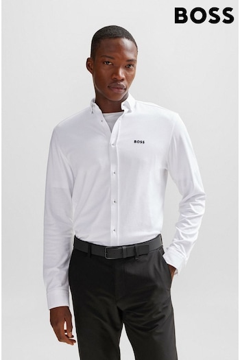 BOSS White Regular-Fit Shirt in Knitted Cotton Piqué (Q75506) | £119