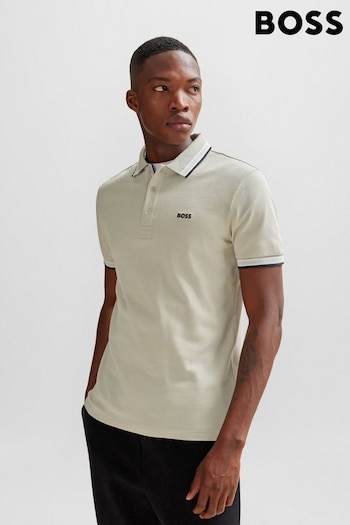 BOSS Natural Contrast Logo Details Cotton Polo Shirt (Q75517) | £89