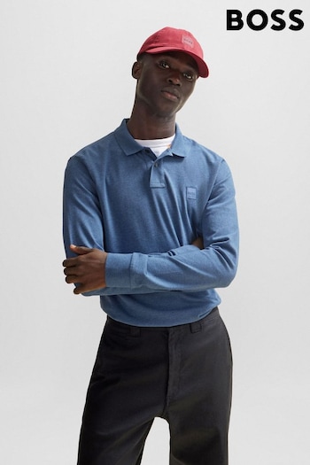 BOSS Mid Blue Logo Patch Long Sleeve Polo Shirt (Q75518) | £89
