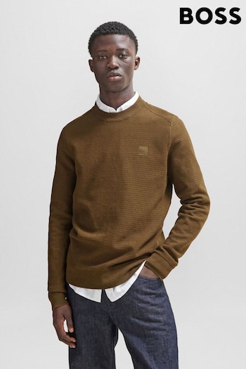 BOSS Khaki Cotton-Cashmere Regular-fit Sweater With Logo Patch (Q75520) | £119