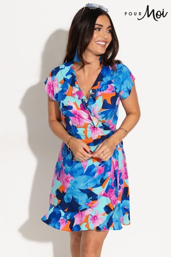 Pour Moi Blue LENZING™ ECOVERO™ Viscose Frill Wrap Beach Dress (Q75531) | £36