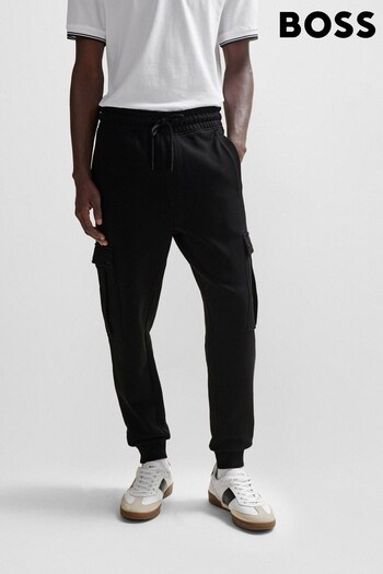 BOSS Black Cotton-Terry Tracksuit Bottoms With Cargo Joggers (Q75546) | £139