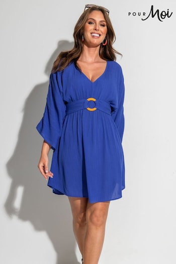 Pour Moi Blue LENZING™ ECOVERO™ Viscose Crinkle O Ring Beach Cover-Up (Q75556) | £39