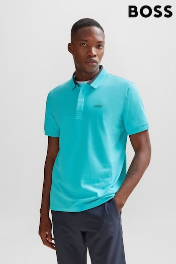 BOSS Bright Blue 3D Stripe Colar Stretch Polo Shirt (Q75567) | £99