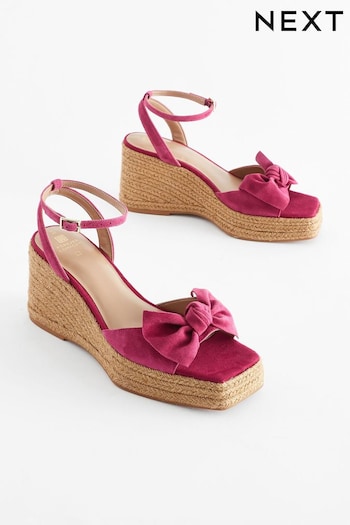 Pink Forever Comfort® Leather Bow Wedges (Q75578) | £49