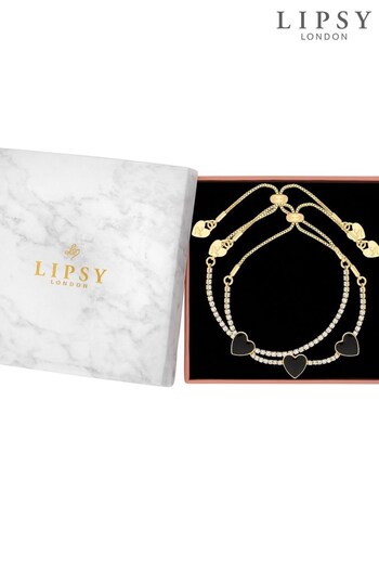 Lipsy Jewellery Gold Enamel Heart 2 Pack Toggle Bracelets - Gift Boxed (Q75584) | £25