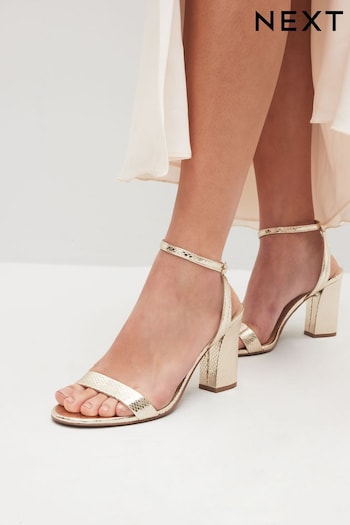 Gold Regular/Wide Fit Forever Comfort® Block Heel Sandals Srebrny (Q75588) | £32