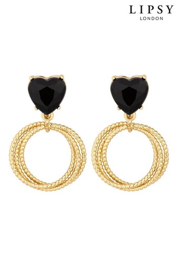 Lipsy Jewellery Gold Tone Heart Diamond Cut Round Heart Earrings (Q75591) | £17