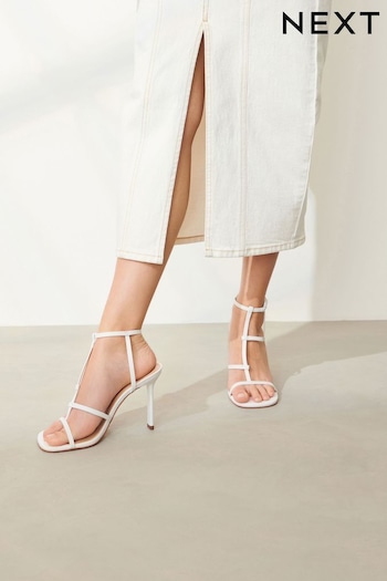 White Signature Leather Strappy Heeled Yellow Sandals (Q75606) | £62