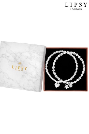 Lipsy Jewellery Silver Tone Polished Ball Charm Bracelets 2 Pack (Q75612) | £25