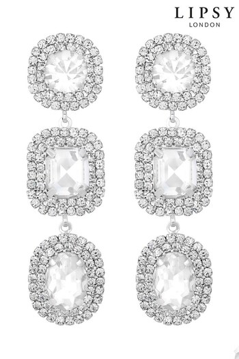 Lipsy Jewellery Silver Crystal Round Statement Drop Earrings (Q75615) | £17