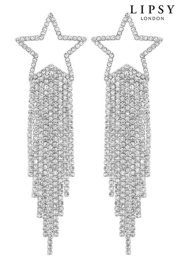 Lipsy Jewellery Silver Tone Crystal Star Diamanté Drop Earrings (Q75627) | £18