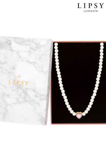 Lipsy Jewellery Gold Tone Pearl Heart Choker Gift Boxed Necklace (Q75630) | £25