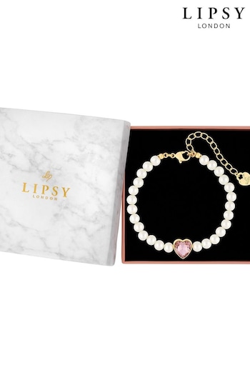Lipsy Jewellery Gold Tone Pearl Heart Gift Boxed Bracelet (Q75633) | £25