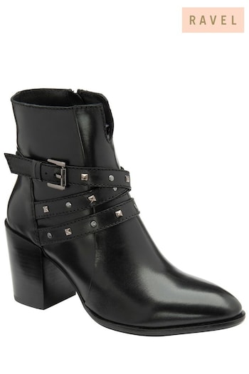 Ravel Black Leather Heeled Zip-Up Ankle wmns Boots (Q75654) | £110