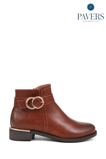 Pavers Buckle Detail Brown Ankle Boots (Q75655) | £45