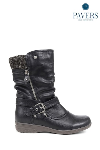 Pavers Slouch Calf Black Boots (Q75676) | £48