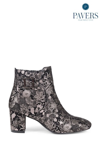 Pavers Heeled Floral Black Ankle Boots (Q75678) | £45