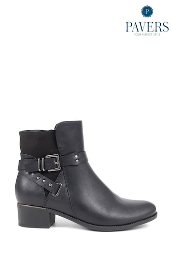 Pavers Buckle Detail Black Ankle Boots (Q75685) | £45