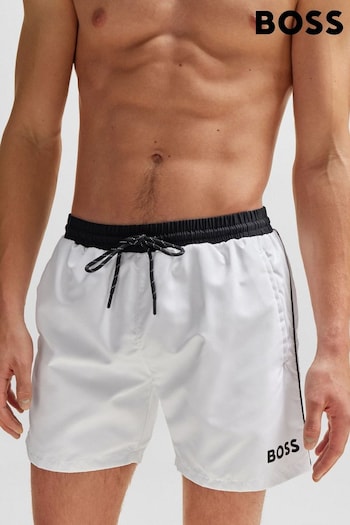 BOSS White Contrast-logo Swim Shorts In Recycled Material (Q75701) | £49