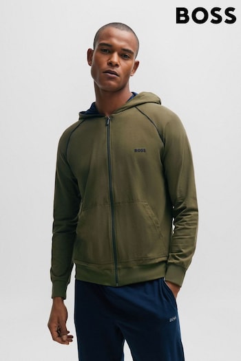BOSS Green Zip-up Hoodie in Stretch Cotton With Contrast Logo (Q75710) | £69