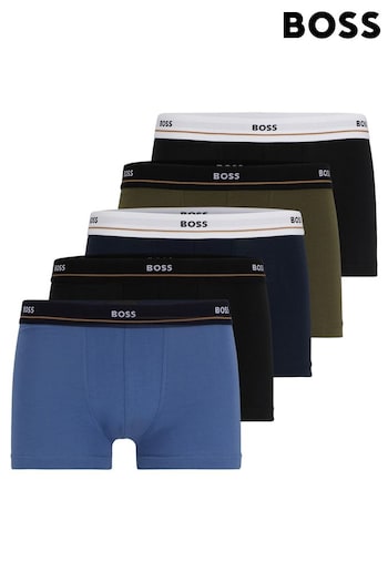 BOSS Blue Stretch Cotton Logo Waistband 5-Pack Boxer Trunks (Q75715) | £69