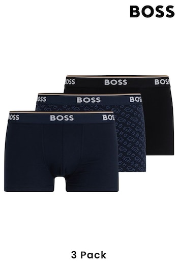 BOSS Dark Blue Three-Pack of Stretch-Cotton Trunks With Logo Waistbands (Q75728) | £42
