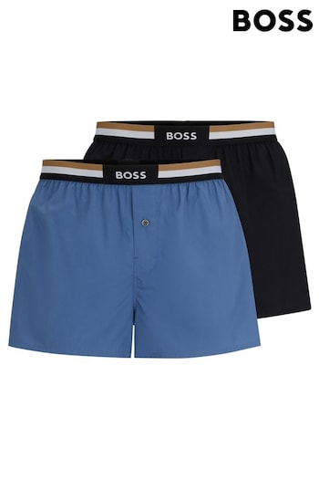 BOSS Blue Of Cotton Pyjama Shorts With Signature Waistbands 2 Pack (Q75731) | £42