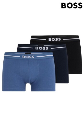 BOSS Navy blue Three-Pack of Stretch-Cotton Trunks With Logo Waistbands (Q75732) | £45