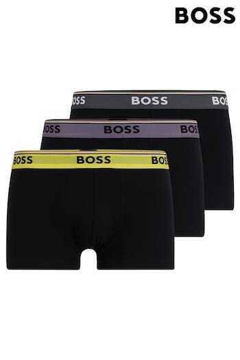 BOSS Black/Grey Three-Pack of Stretch-Cotton Trunks With Logo Waistbands (Q75737) | £42