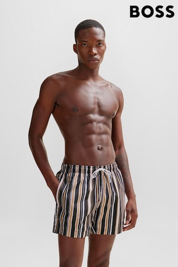BOSS Black Striped Swim Shorts (Q75738) | £69