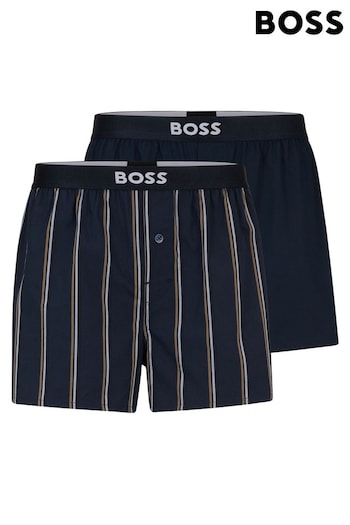 BOSS Blue Cotton Pyjama Shorts 2 Pack With Logo Waistbands (Q75748) | £42