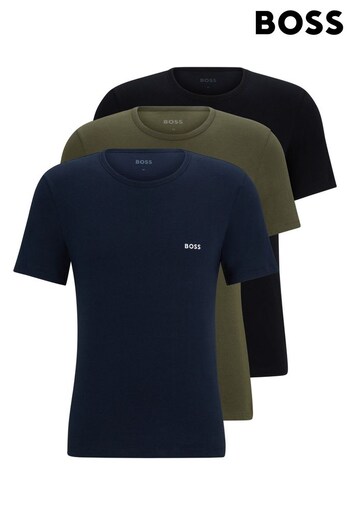 BOSS Black/Green/Navy Lounge Straight Fit 3-Pack T-Shirt (Q75767) | £45