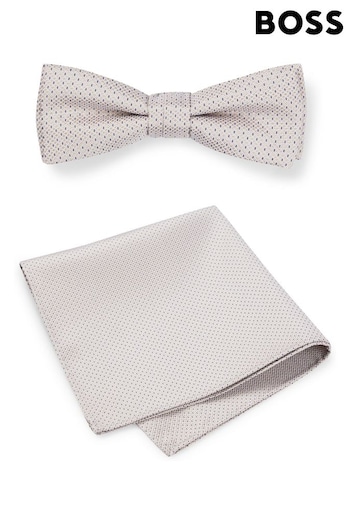 BOSS White Bow Tie and Pocket Square in Silk-Blend Jacquard (Q75852) | £38