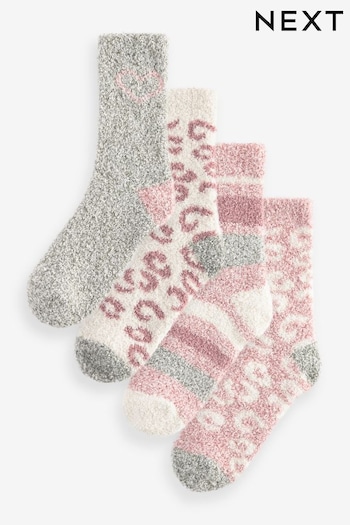 Pink/Grey Animal Cosy Ankle Socks 4 Pack (Q76127) | £14