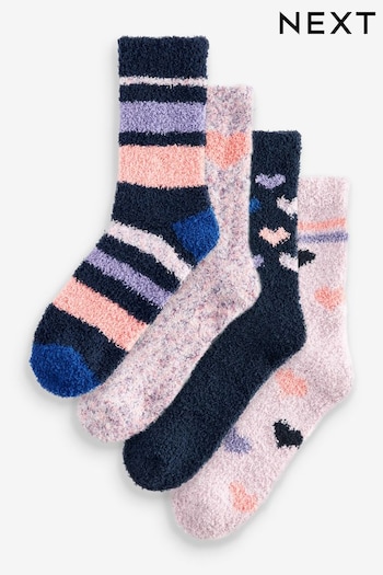 Navy/Purple Hearts Cosy Ankle Socks 4 Pack (Q76142) | £14